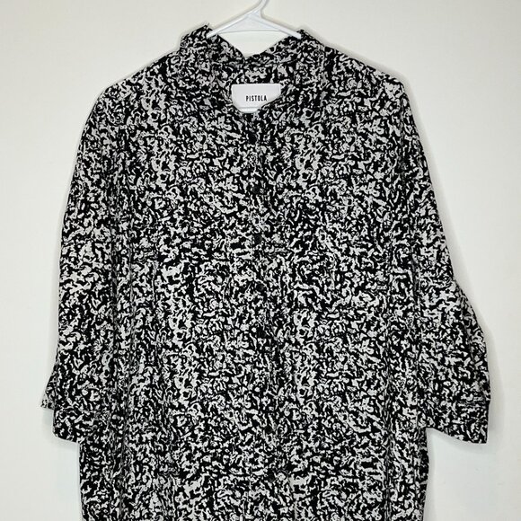 Pistola Sam Black and White Cotton Floral Long Sleeve Shirt Dress Small S - Picture 3 of 9